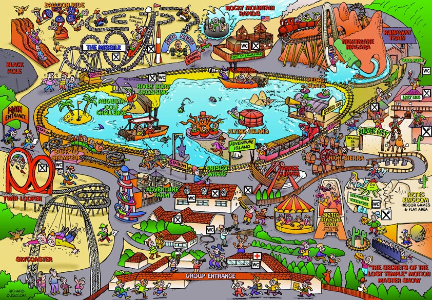 Cartoon Map - American Adventure theme park! - The CartoonStudio - for
